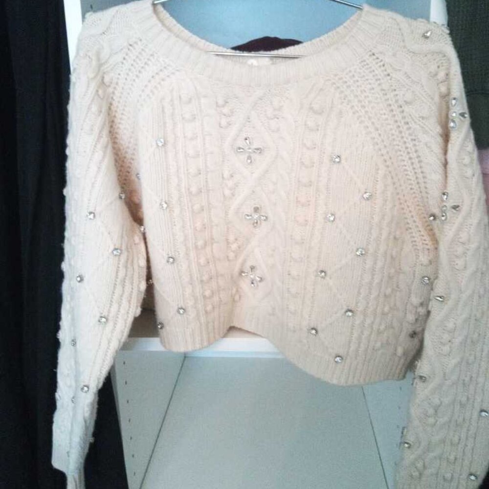 B.A.S.H Embellished off white sweater